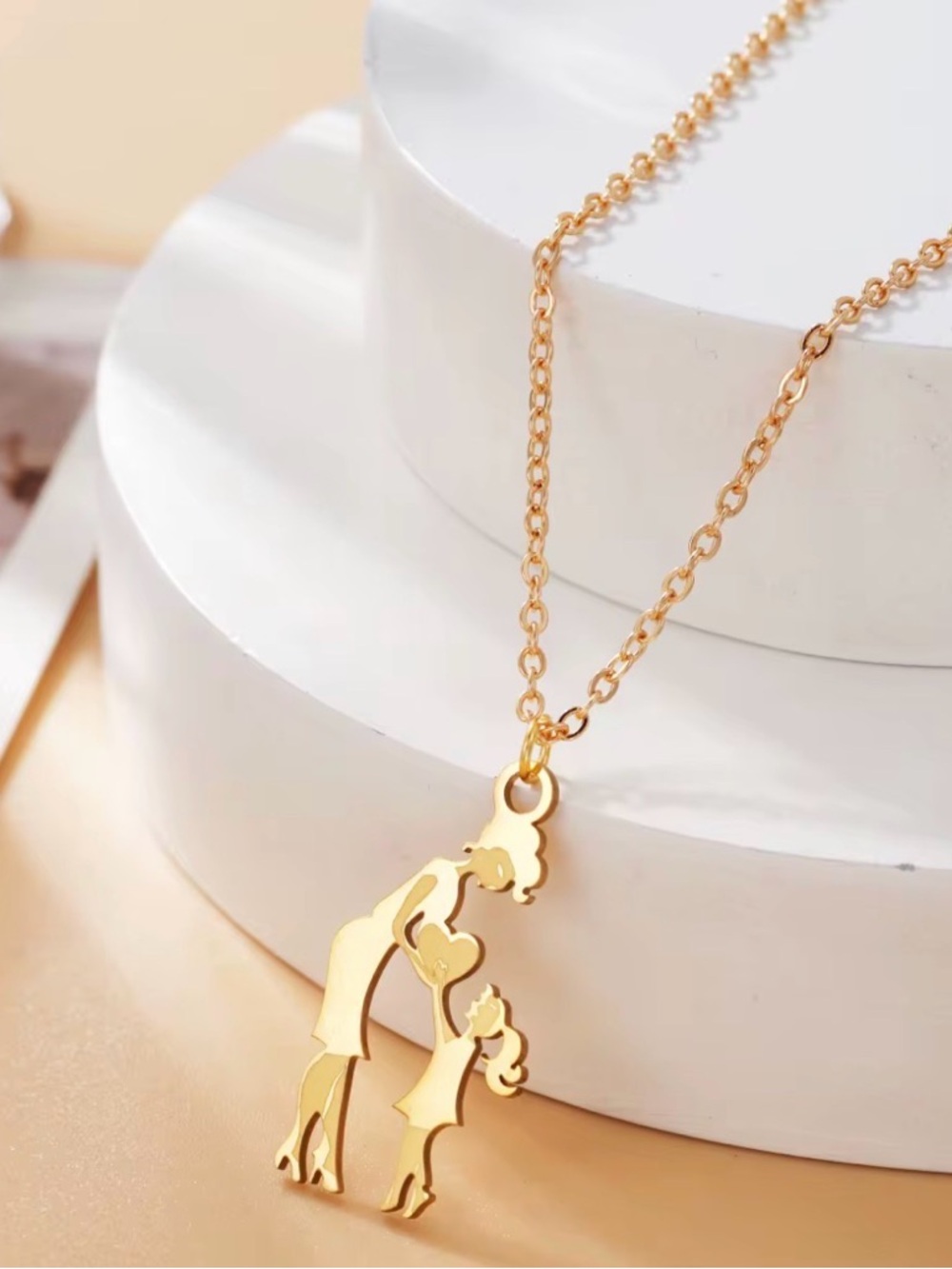 Mother and Child Heart Pendant Necklace - Gold